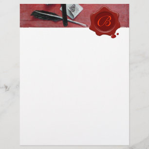 PAPIER TITULAIRE DE LETTRE EN CIRE ROUGE BOIS MONOGRAMME