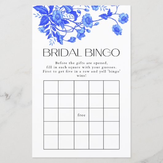 Papier Toile Bleu Floral Bride Jeu de Bingo (Devant)