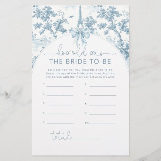 Papier Toile Eiffel Tour Quel âge avait la mariée (Devant)