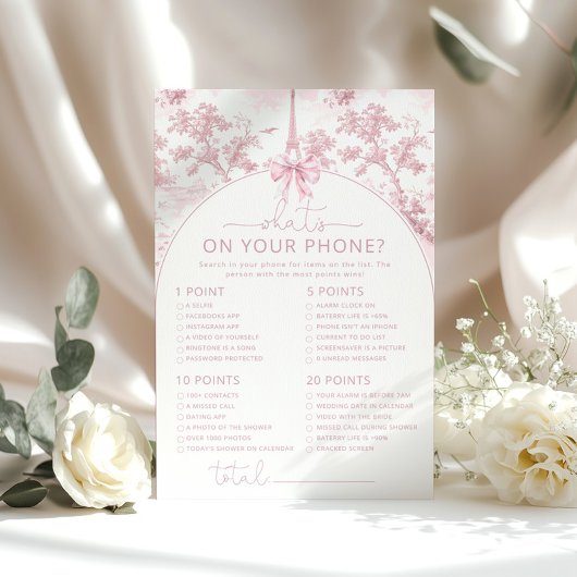 Papier Toile Paris what's on your phone pink bridal game