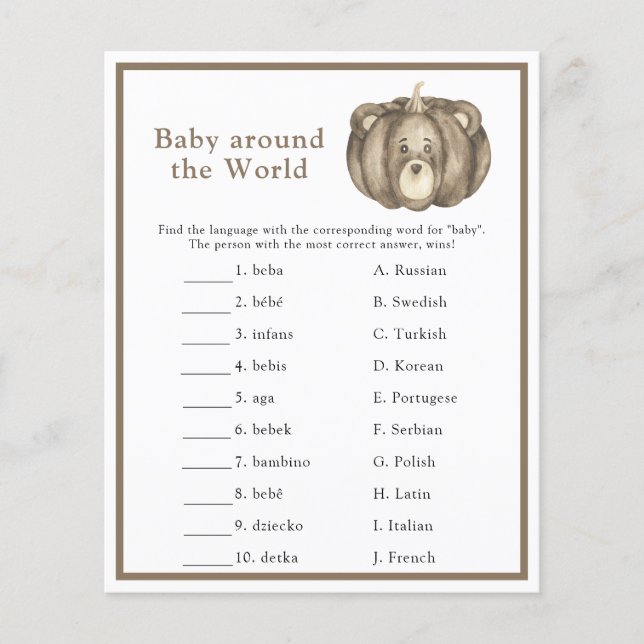 Papier Tomber citrouille. Bébé autour du monde jeu (Devant)