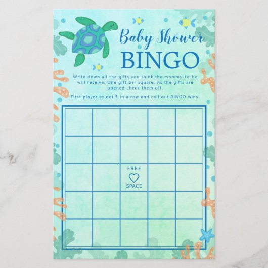 Papier Tortue Sous Le Baby shower De Mer Jeu De Bingo (Devant)