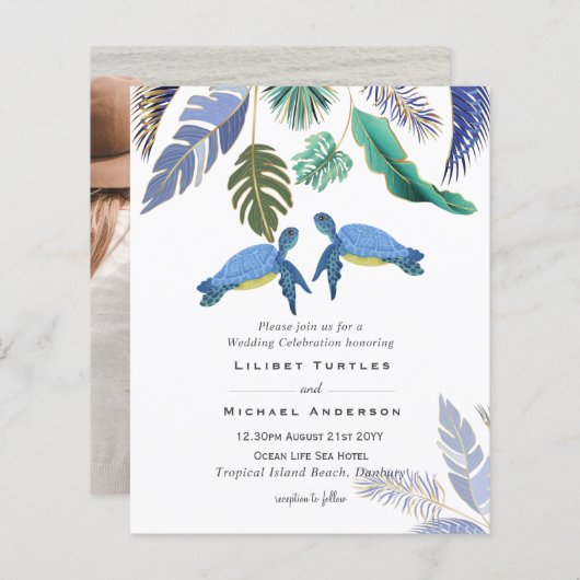 Papier Tortues de mer Mariage bleu jaune (Devant / Derrière)