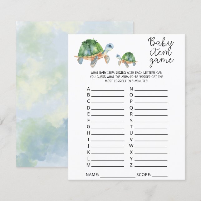 Papier Tortues marines - Jeu d'objets pour bébé. Jeu de B (Devant / Derrière)