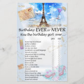 Papier Tour Eiffel Anniversaire jamais ou jamais jeu (Devant)