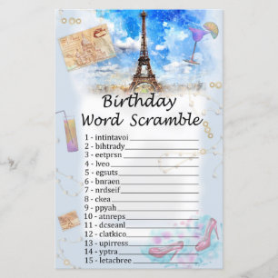 Papier Tour Eiffel Anniversaire Mot Début Jeu