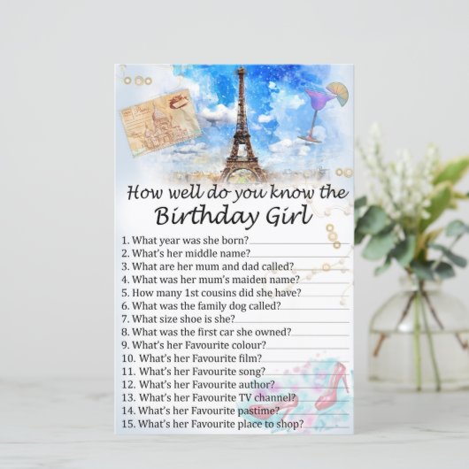 Papier Tour Eiffel Connaissez-vous bien la fille d'annive (Debout devant)