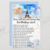 Papier Tour Eiffel Connaissez-vous bien la fille d'annive (Devant / Derrière)