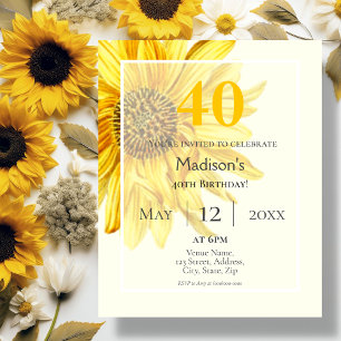 Papier Tournesol 40e Invitation d'anniversaire du budge