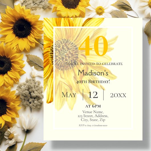 Papier Tournesol | 40e Invitation d'anniversaire du budge