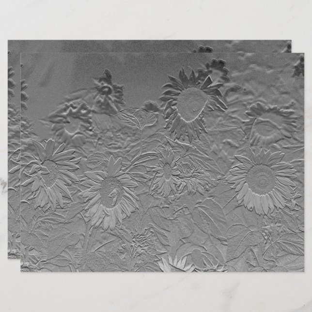 Papier Tournesol Argent Gris Floral Design Découpage (Devant / Derrière)
