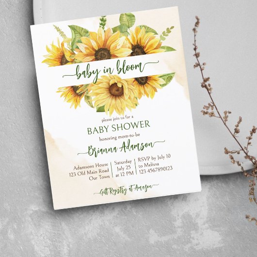 Papier Tournesol bébé en fleurs baby shower budget invita