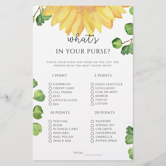 Papier Tournesol ce qui est dans votre jeu de bourse (Devant)