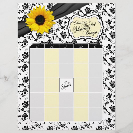 Papier Tournesol jaune Fleur noire Bingo Baby Shower (Devant)