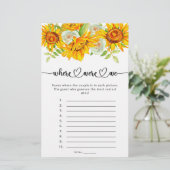 Papier Tournesol où nous étions jeu de douche nuptiale (Debout devant)