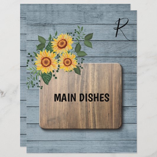 Papier Tournesol rustique en bois recette organisateur di (Devant / Derrière)