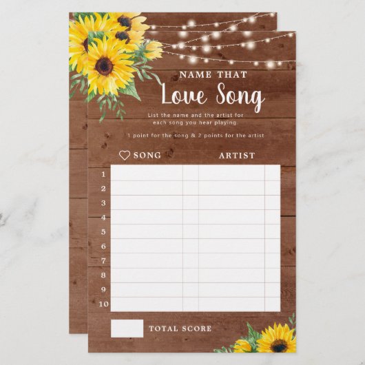 Papier Tournesol Rustique Fête des mariées Love Chanson (Devant / Derrière)