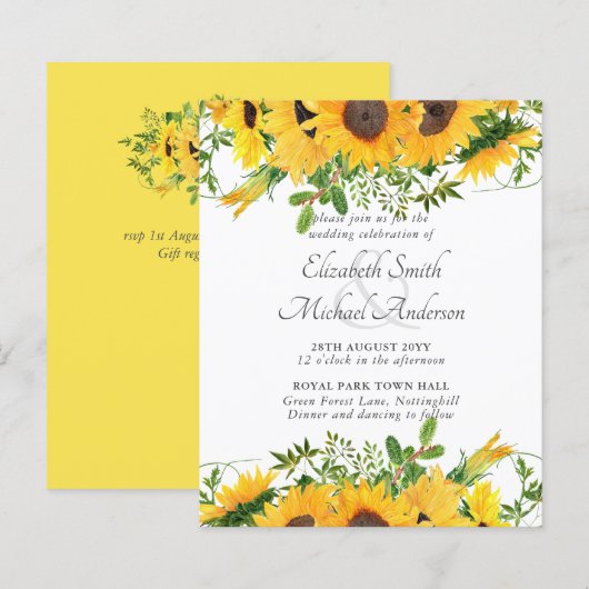 Papier Tournesol rustique thème Mariage Budget (Devant / Derrière)