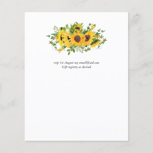 Papier Tournesol rustique thème Mariage Budget (Dos)