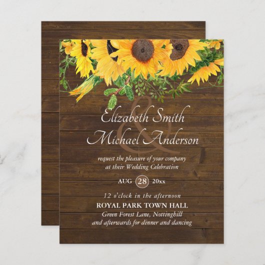 Papier Tournesol rustique thème Mariage Budget (Devant / Derrière)