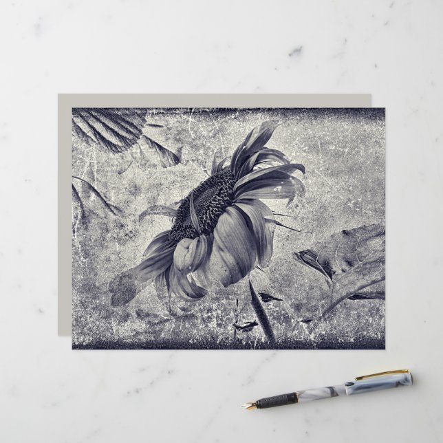 Papier Tournesol Vintage Black Et Blanc Texture Antique (Devant/Arrière en situation)