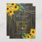 Papier Tournesols d'été Rustic Wood REHEARSAL DINNER Inv (Devant / Derrière)