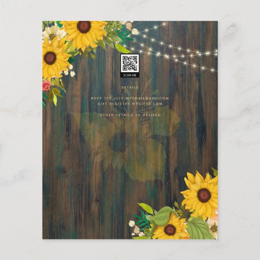 Papier Tournesols d'été Rustic Wood REHEARSAL DINNER Inv (Dos)