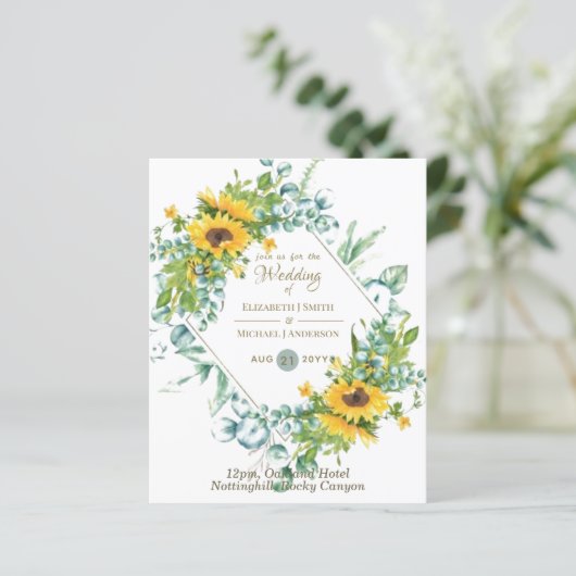 Papier Tournesols Eucalyptus Vert Mariage Invitations (Debout devant)