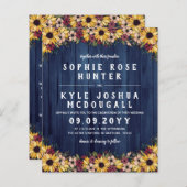 Papier Tournesols Rustiques Bleu Bois 2 En 1 Mariage Budg (Devant / Derrière)