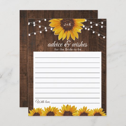 Papier Tournesols rustiques et lumières Monogramme Consei (Devant / Derrière)
