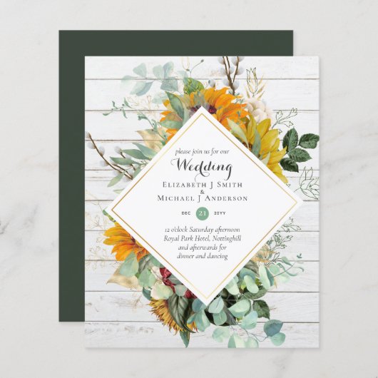 Papier Tournesols Rustiques Eucalyptus Greenery Mariage I (Devant / Derrière)