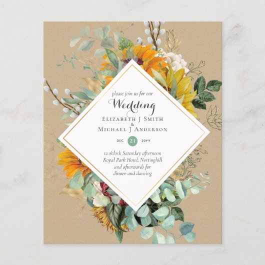 Papier Tournesols Rustiques Eucalyptus Greenery Mariage I (Devant)