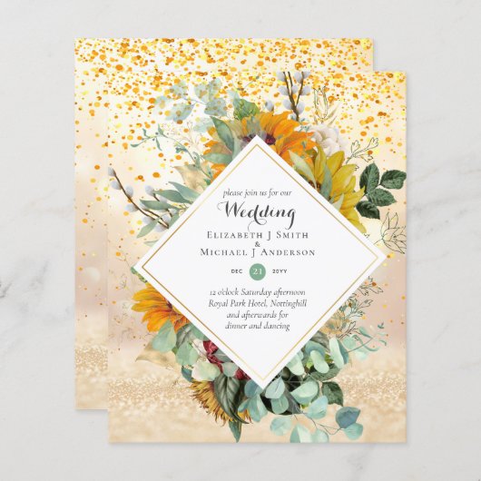 Papier Tournesols Rustiques Eucalyptus Greenery Mariage I (Devant / Derrière)