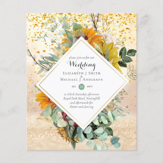 Papier Tournesols Rustiques Eucalyptus Greenery Mariage I (Devant)
