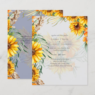Papier Tournesols rustiques Herbe des Pampas Mariage Bleu