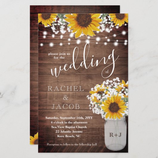 Papier Tournesols rustiques Mason Jar Lumières Budget Mar (Devant / Derrière)