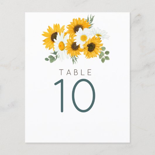 Papier Tournesols rustiques Numéro de table (Dos)