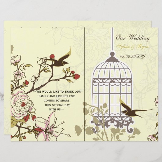 Papier tourterelles jaunes oiseau volière bi pli Programm (Devant / Derrière)