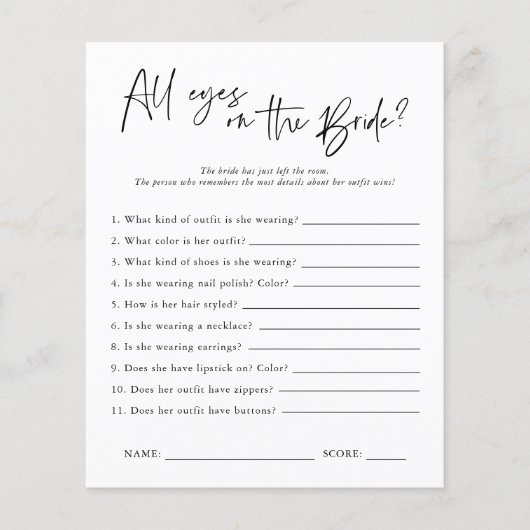 Papier Tous les yeux sur la mariée | Jeu de Fête des mari (Devant)
