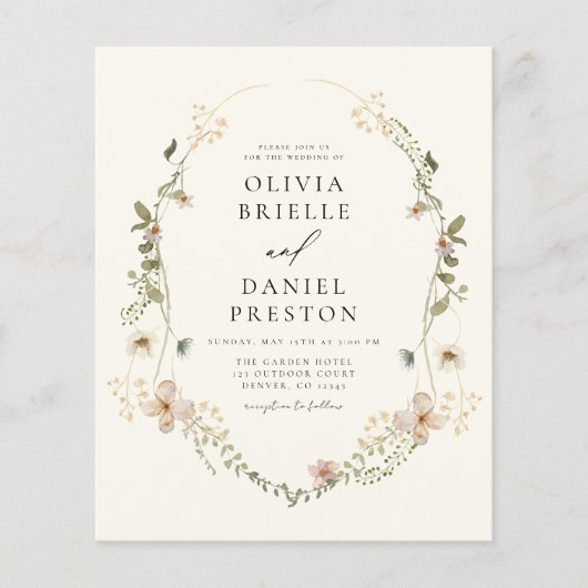 Papier Tout en un Fleur sauvage QR Code Jardin Mariage (Devant)