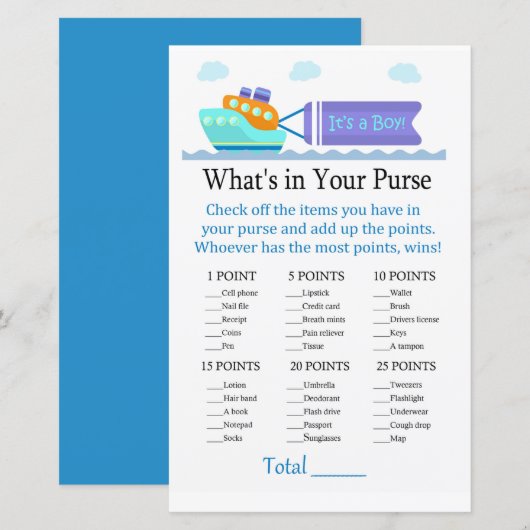 Papier Toy Ship Ce qu'il y a dans votre sac à main (Devant / Derrière)