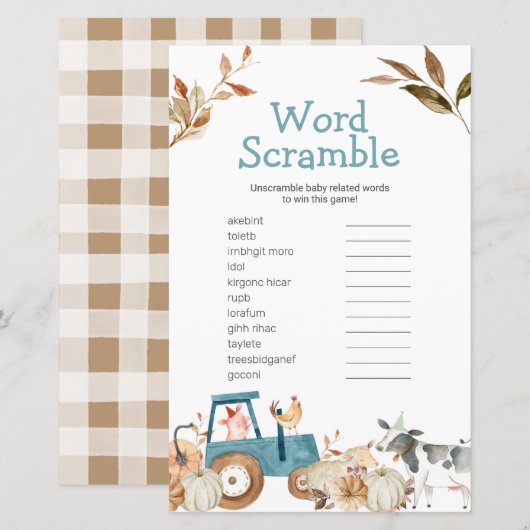 Papier Tracteur citrouille d'animal de ferme Mot floral (Devant / Derrière)