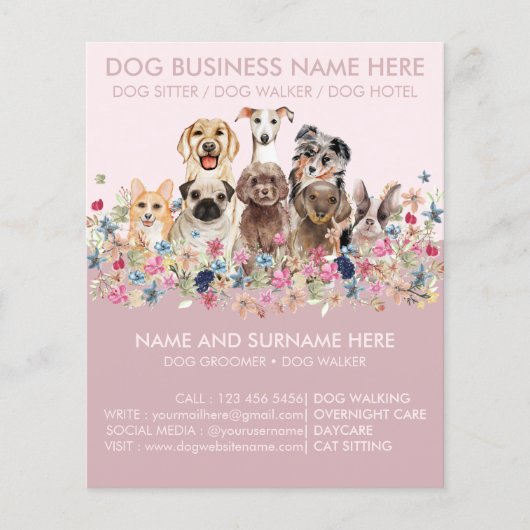 Papier Tracts de service de garde de chien mignon rose (Devant)