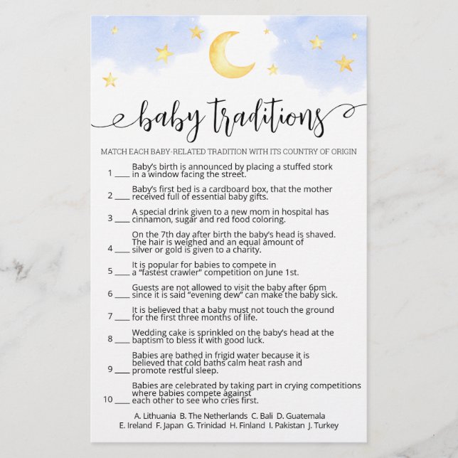 Papier Traditions Bébé autour du monde Baby shower jeu (Devant)