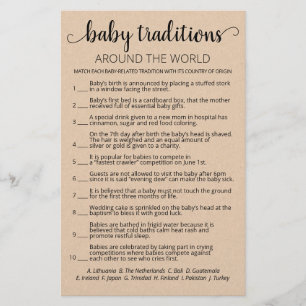 Papier Traditions de bébé Jeu de Baby Shower avec réponse