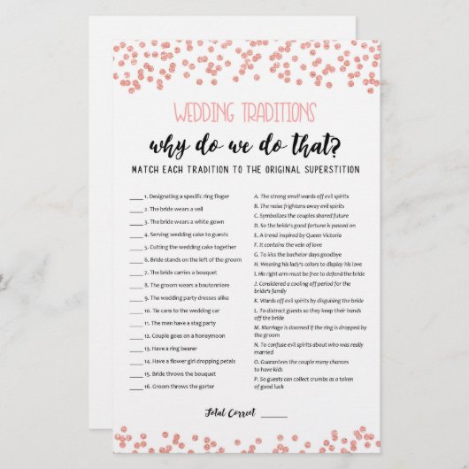 Papier Traditions mariages jeu avec Réponses (Devant / Derrière)