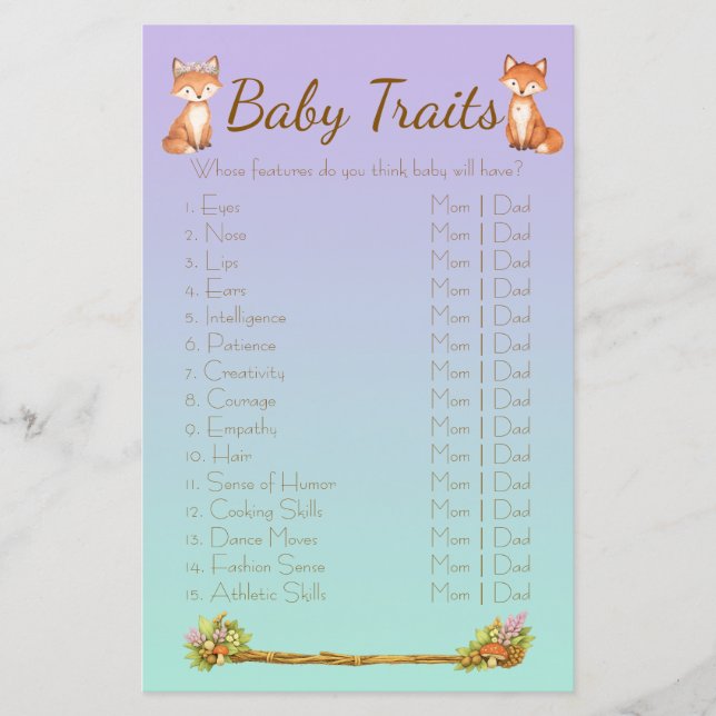 Papier Trait de bébé animaux de la forêt de couleur viole (Devant)