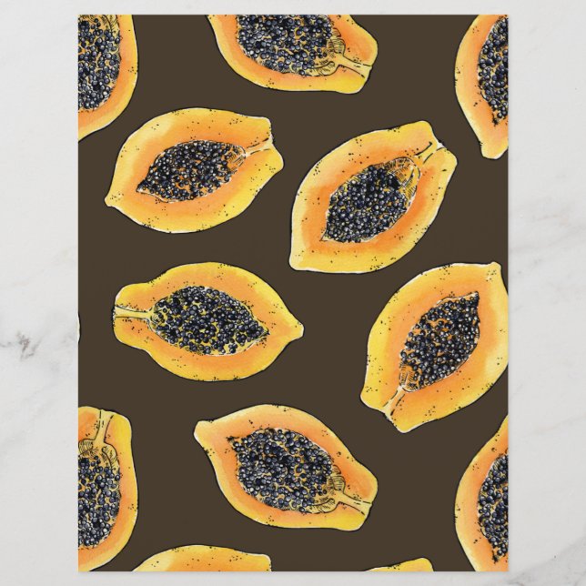 Papier Tranches de Papaya sur brun foncé (Devant)