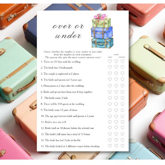 Papier Travel Bridal shower Over or under game