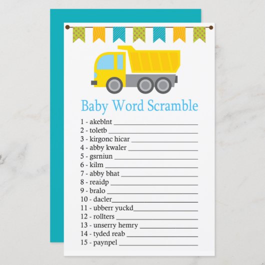 Papier Traverser le camion Baby mot scramble jeu (Devant / Derrière)